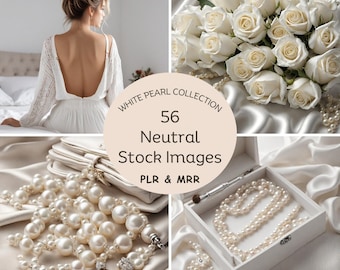 56 White Aesthetic Stock Images with Master Resell Rights, Elegant White Pearl Stock Photos, Faceless Digital Marketing, Done For You