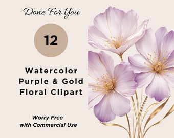 Modern Abstract Purple Flowers Clipart, High Qualiity PNGs, Unlimited Commerical Use Images, Watercolor Flowers Clipart, Junk Journal