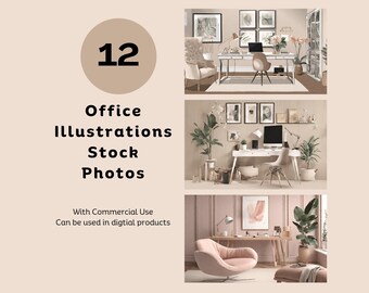 Neutral Home Office Stock Photos. Home Office Illustration Images, Commerical Use Stock Photos, Work From Home Images,Feminine Office Images