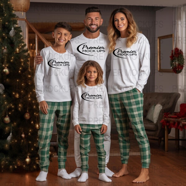 Christmas family shirt Mockup, Family Pajamas mockup, instant digital download, tshirt mockup, long sleeve white tshirt family mockup