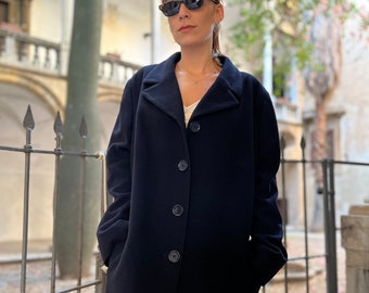 Women's vintage black wool coat / Yessica / long tailored coat / wool mark blend / use wool coat / vintage clothes /