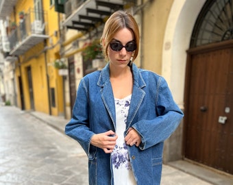 Elena Mirò Vintage Denim Jacket - Cotton Blazer - Women's Denim Jacket - Second-Hand Clothing - Vintage Clothes -