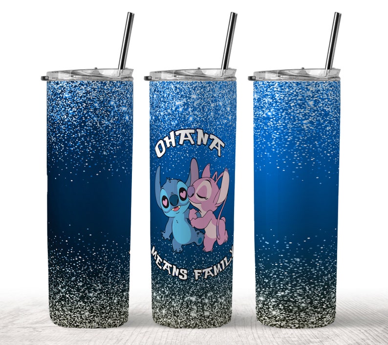 Stitch och Angel, Stitch-glasomslag, 20oz-glas, tecknad filmglas, Stitch akvarelldesign PNG, sublimering av glas, digital fil bild 1