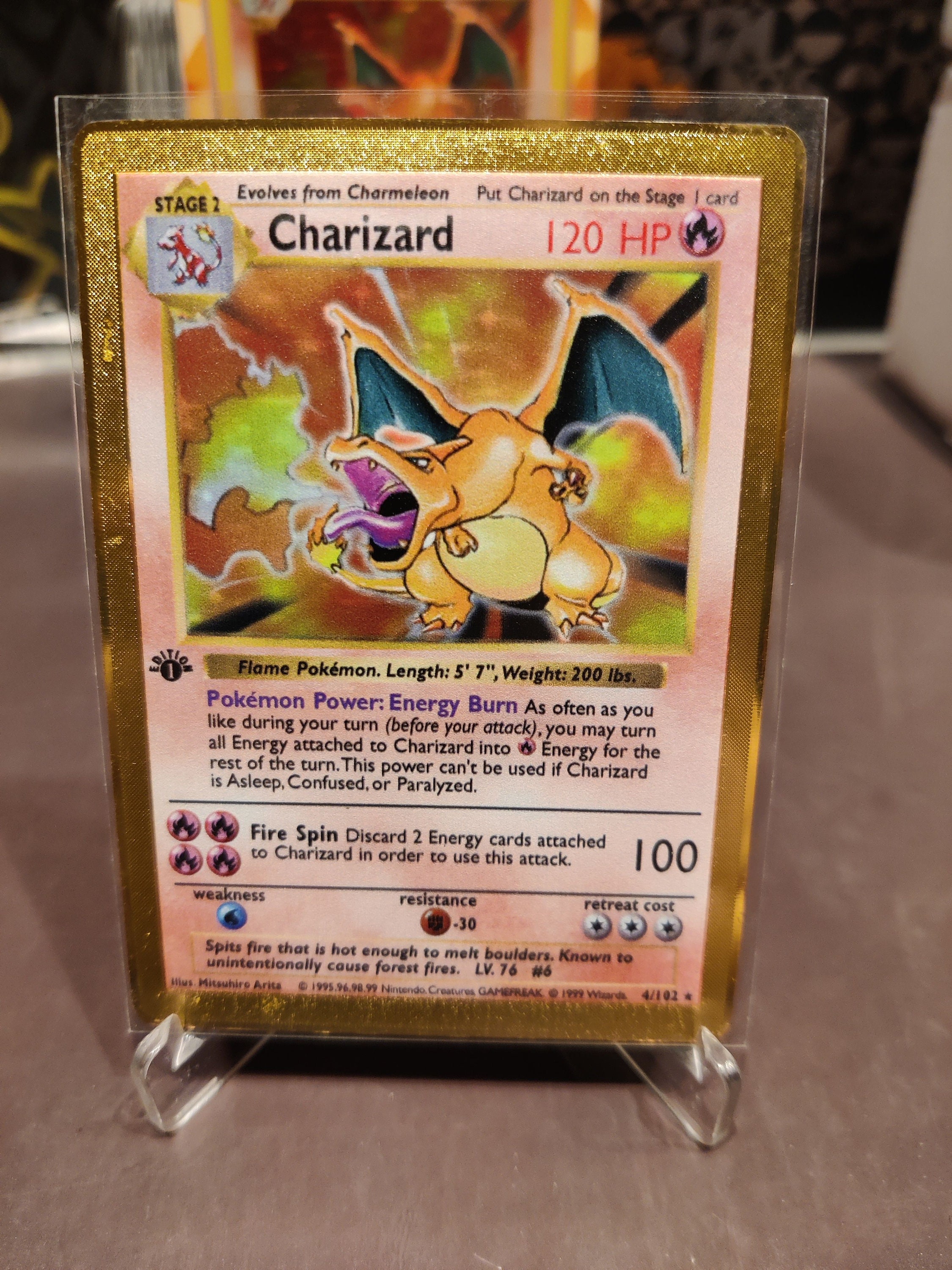 1st Edition Shadowless Charizard Stainless Steel Custom Card Etsy