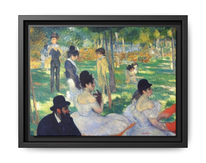 Canvas Wall Art, Oil Painting 'To Eat Alone' Matte Framed Print, Unique Park Scene Decor, Home Office Gallery, Group Loneliness Artwork