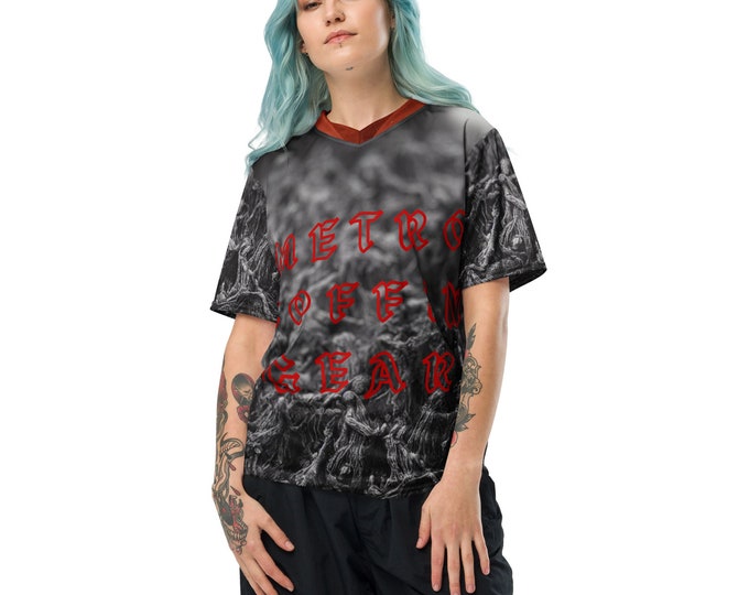 Recycled Unisex Sports Jersey, Graphic Alt Gothic Design, Grunge Punk Shirt, Unique Upcycled Clothing