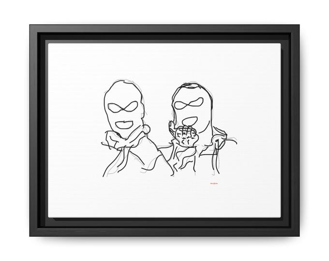 Canvas Wall Art, Criminal Love Skimask Artwork, Home Decor Aline Drawing, Matte Framed Print, Single Line Illustration