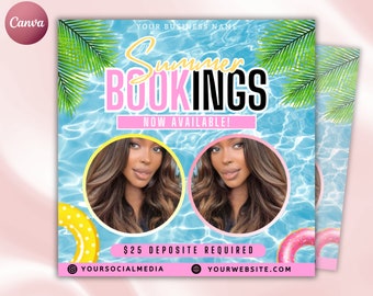 Summer Booking Flyer, Summer Bookings, Summer Book Now Appointments Available Flyer, Summer Season Flyer, Summer Sale Flyer, canva Editable