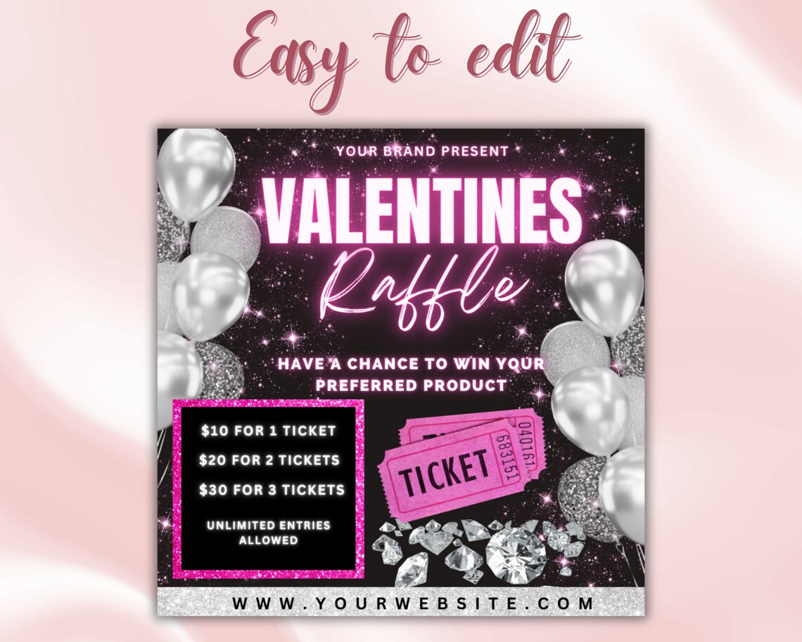 Valinetines Raffle Poster Valentine's Day Raffle Ticket Flyer, Raffle Giveaway Flyer ,february ...