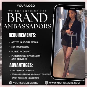 DIY Brand Ambassador Flyer, Ambassador Wanted, Social Media Flyer, Bookings Open, Hair, Lashes, Nails, Editable Canva Template