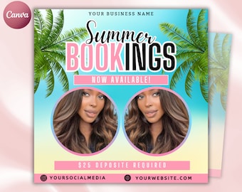 Summer Booking Flyer, Summer Bookings, Summer Book Now Appointments Available Flyer, Summer Season Flyer, Summer Sale Flyer, canva Editable