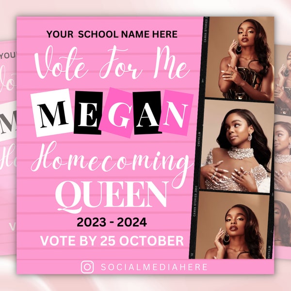 Vote Homecoming flyer, Homecoming Queen flyer, Campaign Flyer, Class Campaign Flyer, Election Flyer, Prom Flyer, Editable canva Template