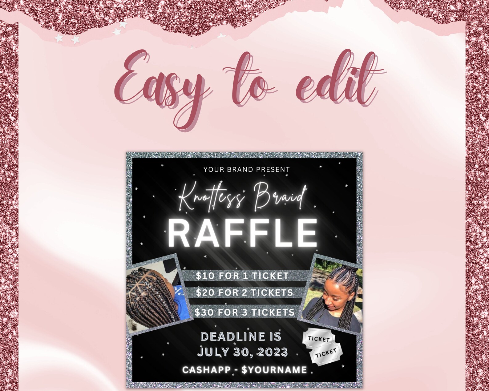 Hair Raffle Braids Raffle Flyer, Raffle Ticket Flyer, Giveaway Flyer, Hair Raffle ...