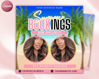 Summer Booking Flyer, Summer Bookings, Summer Book Now Appointments Available Flyer, Summer Season Flyer, Summer Sale Flyer, canva Editable