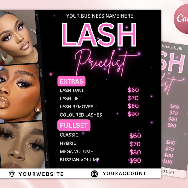 Lash Price List, Braids Price List Flyer, Last Templates , Digital FLyer, Makeup Flyer, Beauty Salon Hair Stylist Pricing Templates, Canva