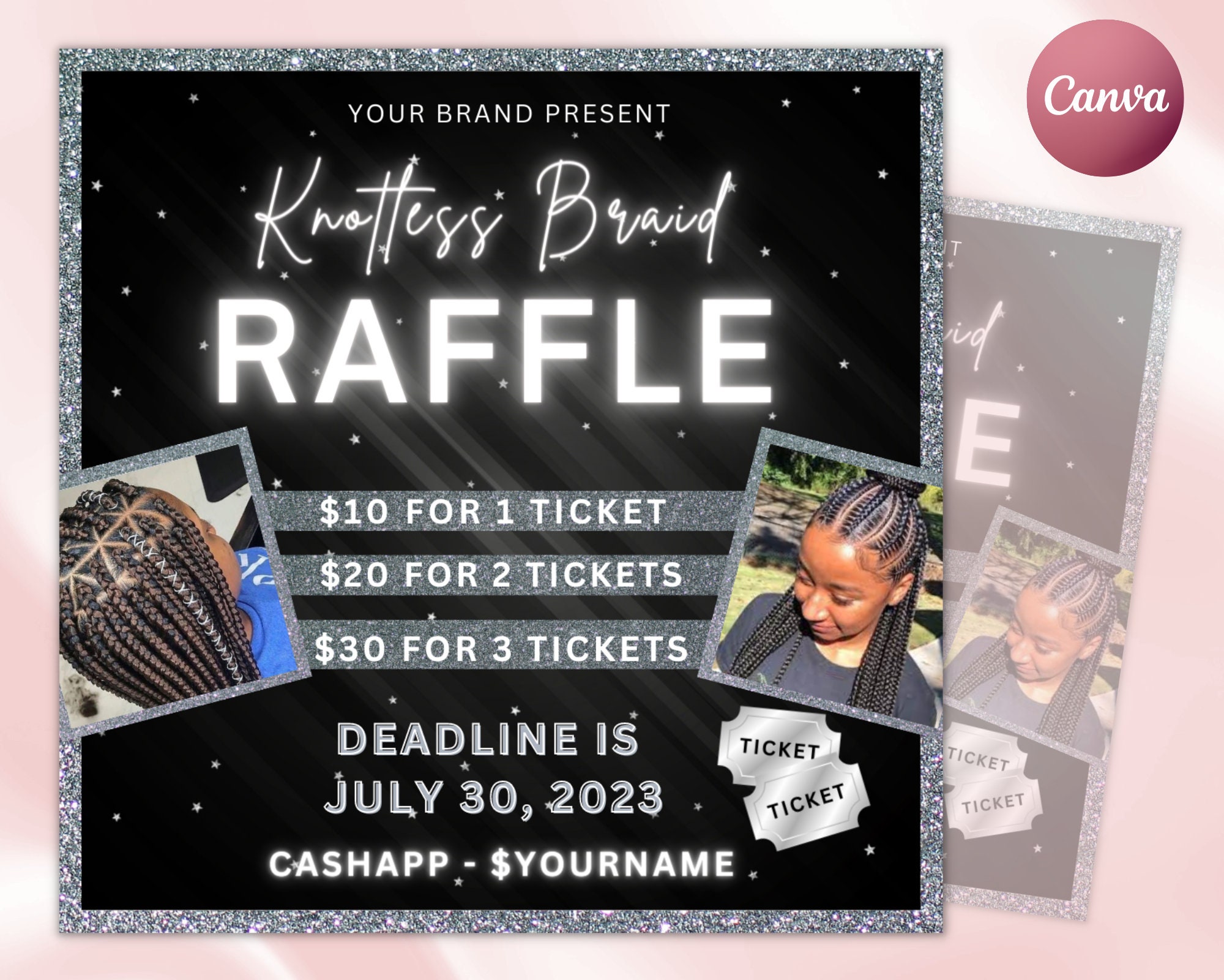 Hair Raffle Braids Raffle Flyer, Raffle Ticket Flyer, Giveaway Flyer, Hair Raffle ...