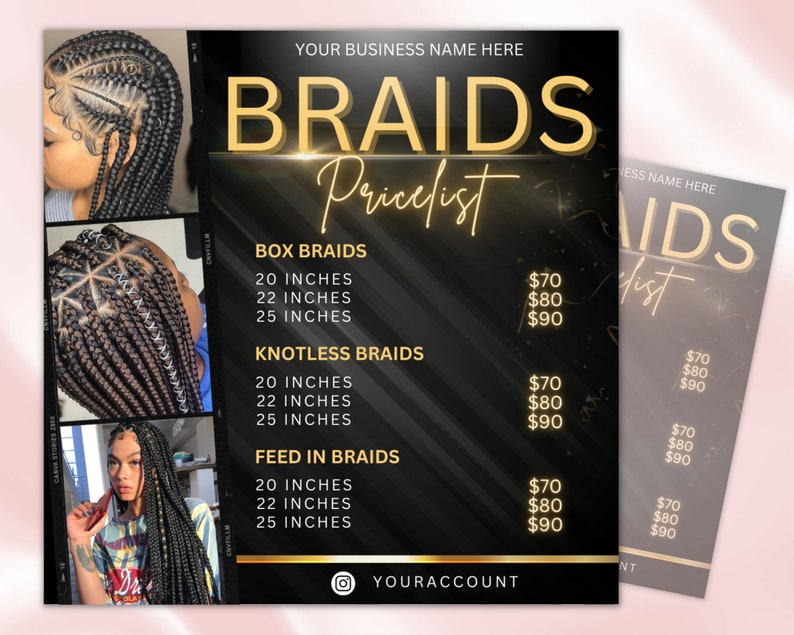 Braids Price List Flyer Templates Beauty Salon Hair Stylist Etsy