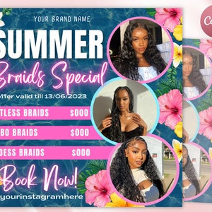 Summer Braid Sale Flyer, Summer Braid Sale Flyer, Braid Preise Flyer, Braids Sale Flyer, Hair Flyer, Lashes Flyer, Braids Special Flyer Template