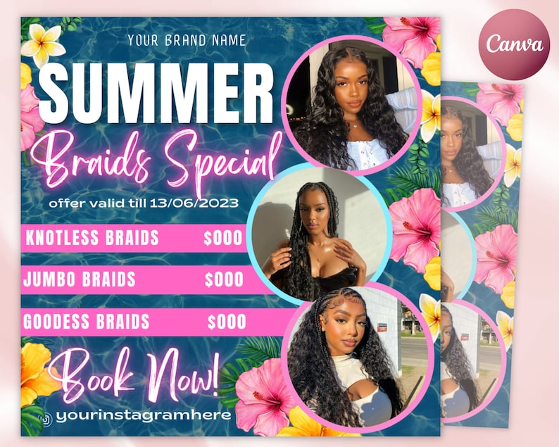 Summer Braid Sale Flyer, Summer Sale Flyer, Braid Prices Flyer, Braids Sale Flyer, Hair Flyer, Lashes Flyer, Braids Special Flyer Template Copy