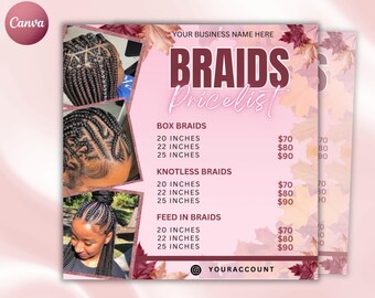 Fall Braids Price List Flyer Template, Braids price List Flyer, Braids Special Deal Flyer, Braids Special Flyer, Braids Flyer, Canva