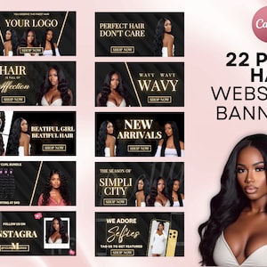 DIY Hair Website Banner Kit | Shopify Hair Extensions | Wig Boutique Store Design| Website Design Templates Set | Canva | Retail Store