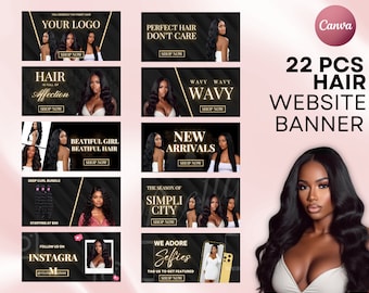 DIY Hair Website Banner Kit | Shopify Hair Extensions | Wig Boutique Store Design| Website Design Templates Set | Canva | Retail Store