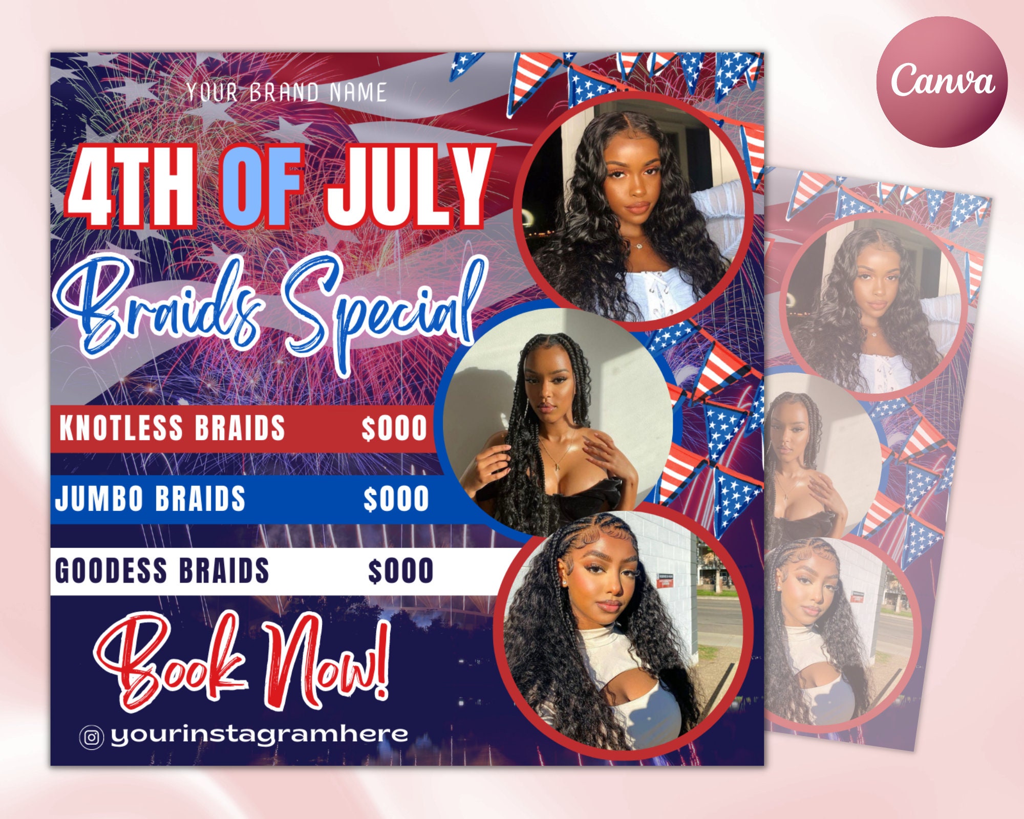 4th of July Flyer, 4th of July Hair Deals Flyer, Independence Day Flyer, DIY Flyer Template, Social Media , Canva Flyer, Memorial day Flyer