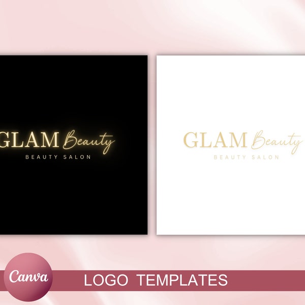 Gold Glam Beauty Salon Logo, 2 Premade Gold Small Business Logo Design, Beauty Salon Branding Makeup MUA Editable Canva Editable Template