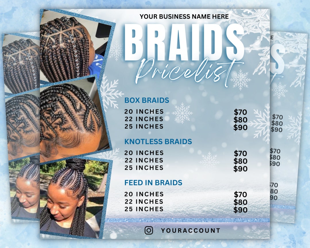 Winter Braids Price List Flyer Template, Winter Braids Special Flyer Winter Braids Price List Flyer Template, Winter Braids Special Flyer