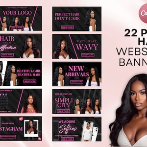DIY Hair Website Banner Kit | Shopify Hair Extensions | Wig Boutique Store Design| Website Design Templates Set | Canva | Retail Store