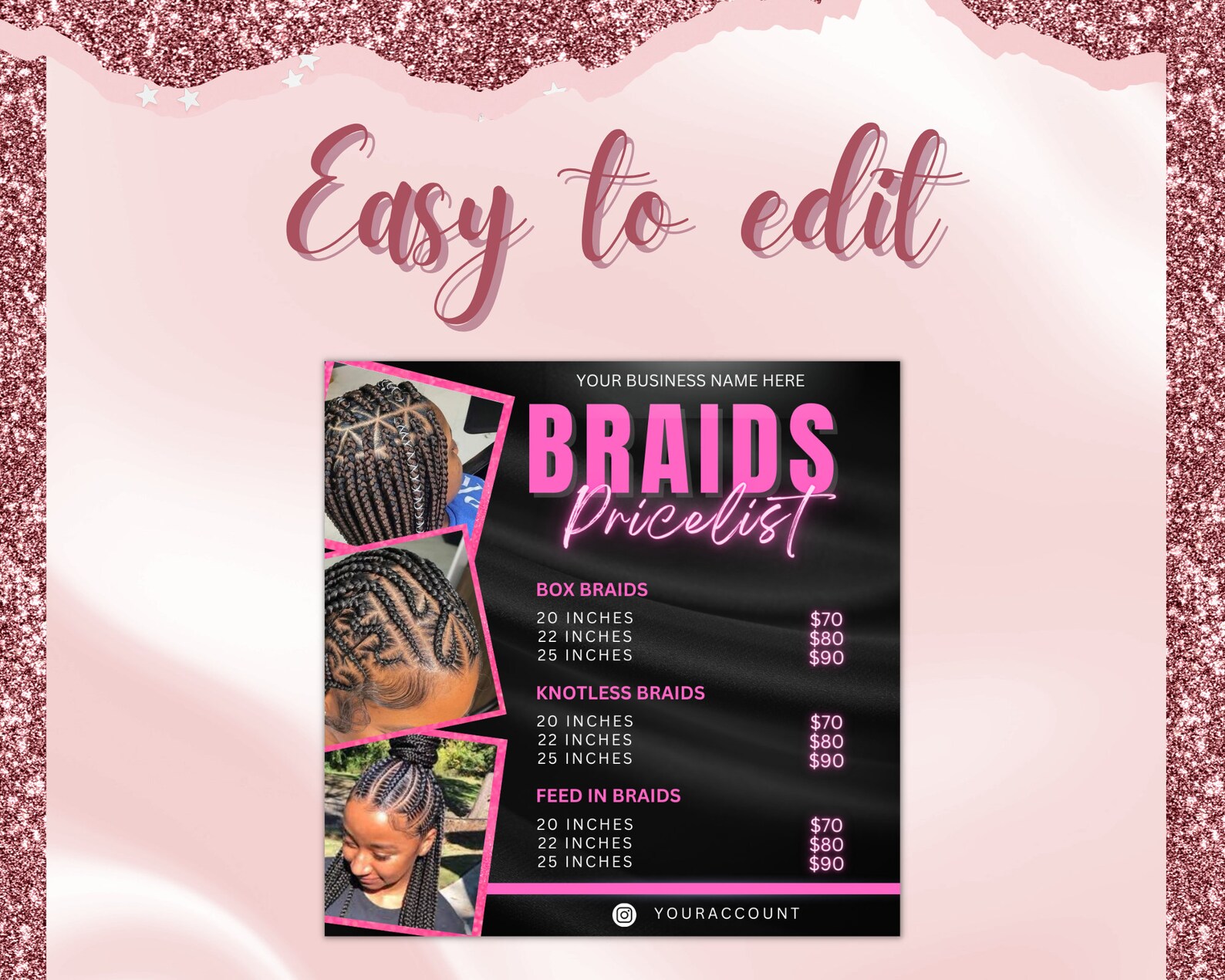 Braids Price List Flyer Templates Beauty Salon Hair Stylist Pricing DIY