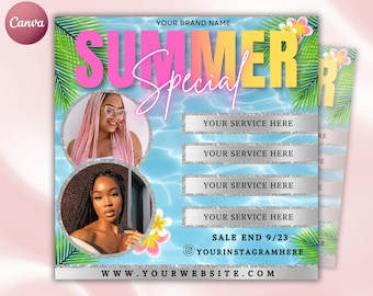 Summer Special Deal Flyer, Summer Special Flyer, Summer Season Flyer, Summer Sale Flyer, Braids Special Deal Flyer, canva Editable Template