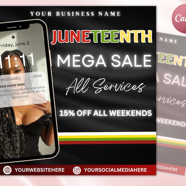 Juneteenth Flyer, Juneteenth Sale Flyer, Knotless Braids Flyer, Summer Sale, DIY Juneteenth Flyer, Wig Sale Flyer Template, Digital Download