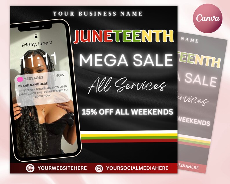 Juneteenth Flyer, Juneteenth Sale Flyer, Knotless Braids Flyer, Summer Sale, DIY Juneteenth Flyer, Canva Flyer Template, Digital Download