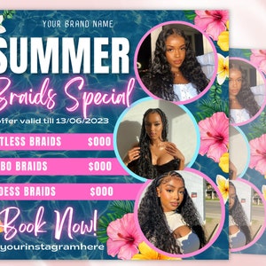 Summer Braid Sale Flyer, Summer Sale Flyer, Braid Prices Flyer, Braids Sale Flyer, Hair Flyer, Lashes Flyer, Braids Special Flyer Template Copy