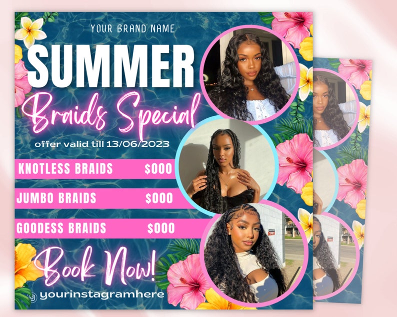 Summer Braid Sale Flyer, Summer Sale Flyer, Braid Prices Flyer, Braids Sale Flyer, Hair Flyer, Lashes Flyer, Braids Special Flyer Template Copy