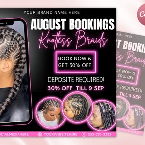 August Bookings Flyer, August Bookings Available, August Appointment Flyer, August Braids Flyer, Hair, Nails, Makeup, Lashes, Braids, Wigs