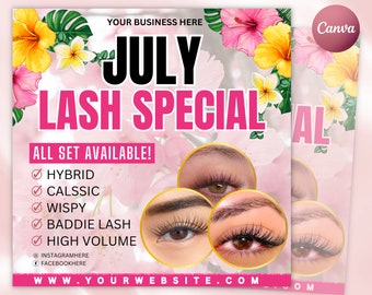 July Lash Sale Flyer, DIY Lash Extensions Flyer, Lash Deals Flyer, Beauty Lash Flyer, July Lashes Flyer, Summer Season Flyer Template, lash