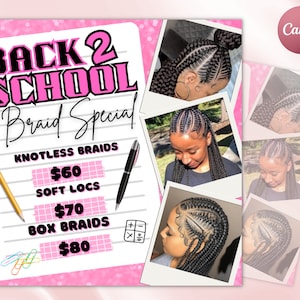 Back To School Flyer, DIY Book Now Flyer Template, Back To School Sale Flyer, Hair Braid Flyer, Wig Flyer, Social Media Flyer, Premade Flyer