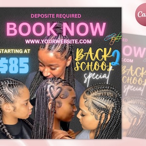 Back To School Flyer, DIY Book Now Flyer Template, Back To School Sale Flyer, Hair Braid Flyer, Wig Flyer, Social Media Flyer, Premade Flyer
