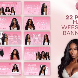 DIY Pink Hair Website Banner Kit | Shopify Hair Extensions | Wig Boutique Store Design| Website Design Templates Set | Canva | Retail Store