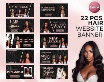 DIY Hair Website Banner Kit | Shopify Hair Extensions | Wig Boutique Store Design| Website Design Templates Set | Canva | Retail Store