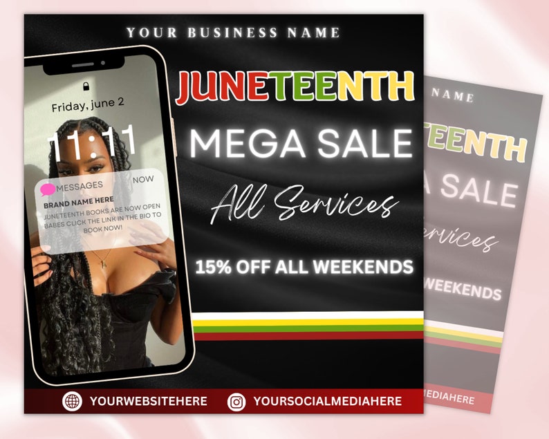 Juneteenth Flyer, Juneteenth Sale Flyer, Knotless Braids Flyer, Summer Sale, DIY Juneteenth Flyer, Wig Sale Flyer Template, Digital Download image 2