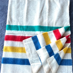 VINTAGE Pendleton Blanket Striped 86 X 73 Large Wool Glacier Park Hudson Bay