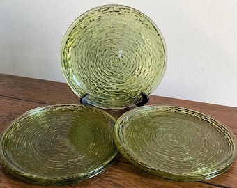 VTG Anchor Hocking Avocadogroen Soreno-dinerbord geperste schors 9,75" set van 3"