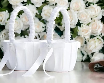 Flower Girl Basket, Silk Wedding Basket, Kids Wedding Basket, Ceremony, Wedding Accessories, Ivory, White, Flower Girl, Pageboy