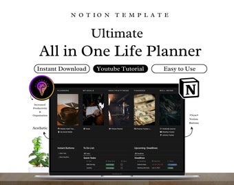 Ultimate notion life planner, digital life planner, lifestyle planner, minimalist planner, notion aesthetic, productivity planner, adhd