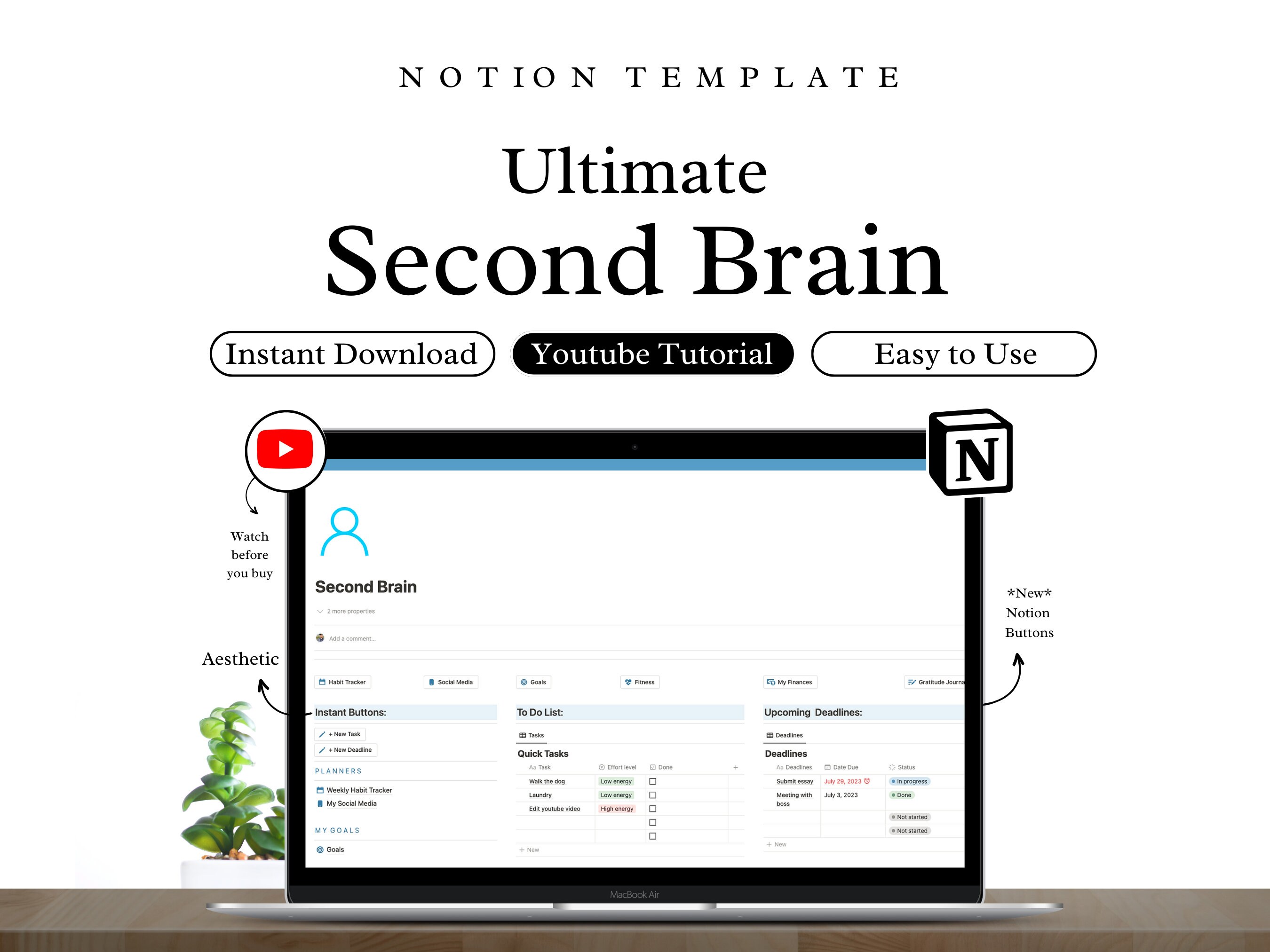 Notion Second Brain Ultimate Life Planner Digital Planner Template ...