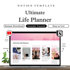 Ultimate notion life planner, notion template, life management ADHD digital planner, pink, digital planner for women, digital life planner