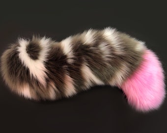 Gestreifter Fursuit Tail Schweif // Partie fourrure // Étain (Grau) Weiß Pink